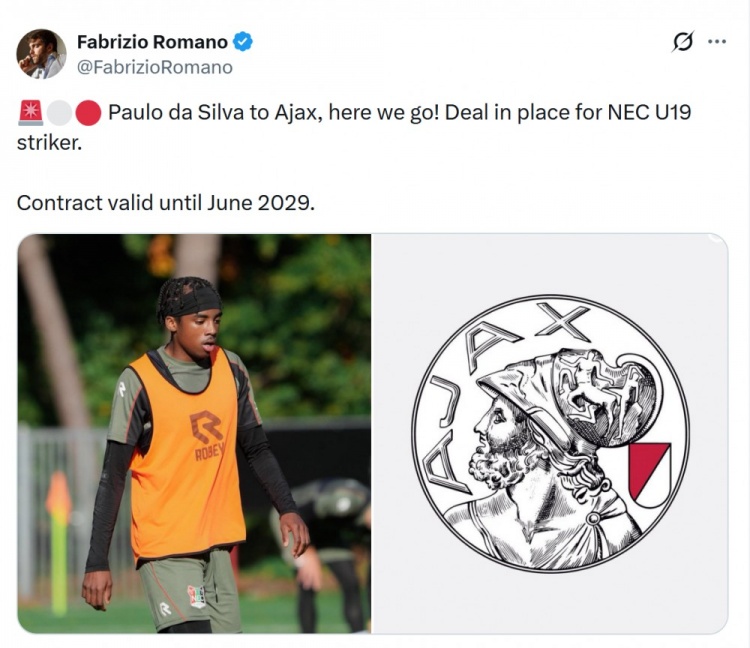 开云娱乐app安全登录-Here we go！罗马诺：奈梅亨18岁前锋达席尔瓦将加盟阿贾克斯